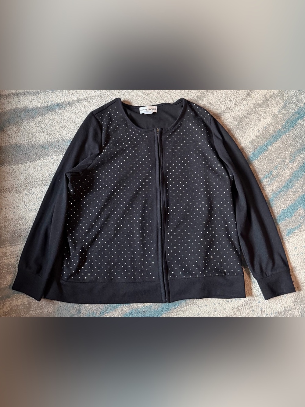 Cathy Daniels Size 1X Black Zip-Front Sweater with Sliver Stud Detail
